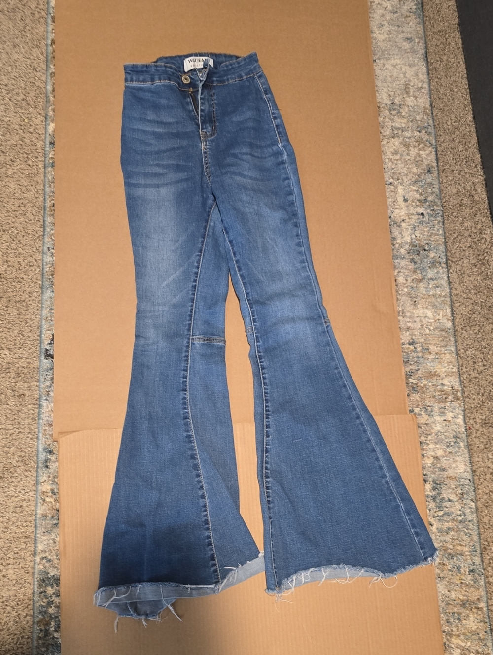 Wax Jean Blue Flares Distressed Hem High-Rise Women Jeans #105